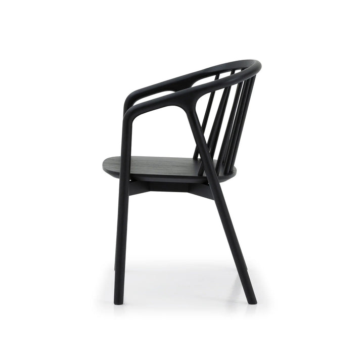 Saga – Classic Espresso Finished Oak Dining Chair side view with black armrests and spindle back in minimalist solid oak wood design, gallery 1