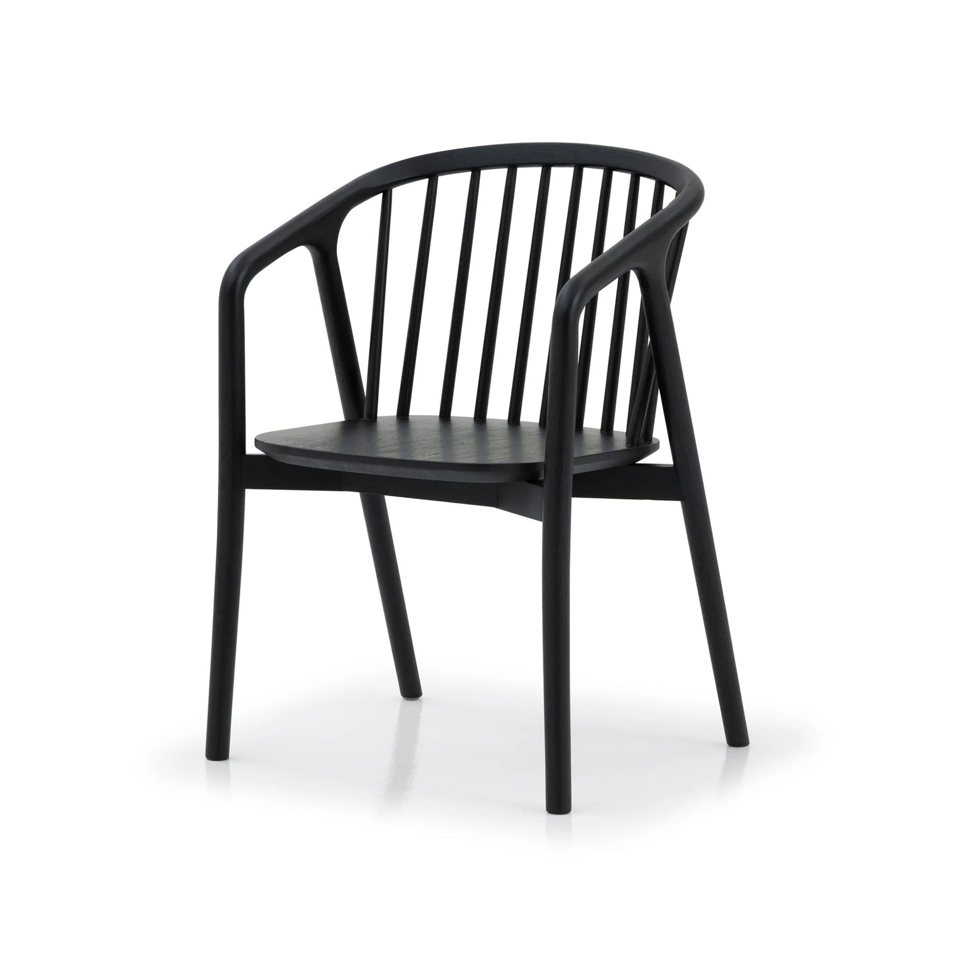 Saga – Classic Espresso Finished Oak Dining Chair with black armrests and spindle back, minimalist solid oak wood design, gallery position 1