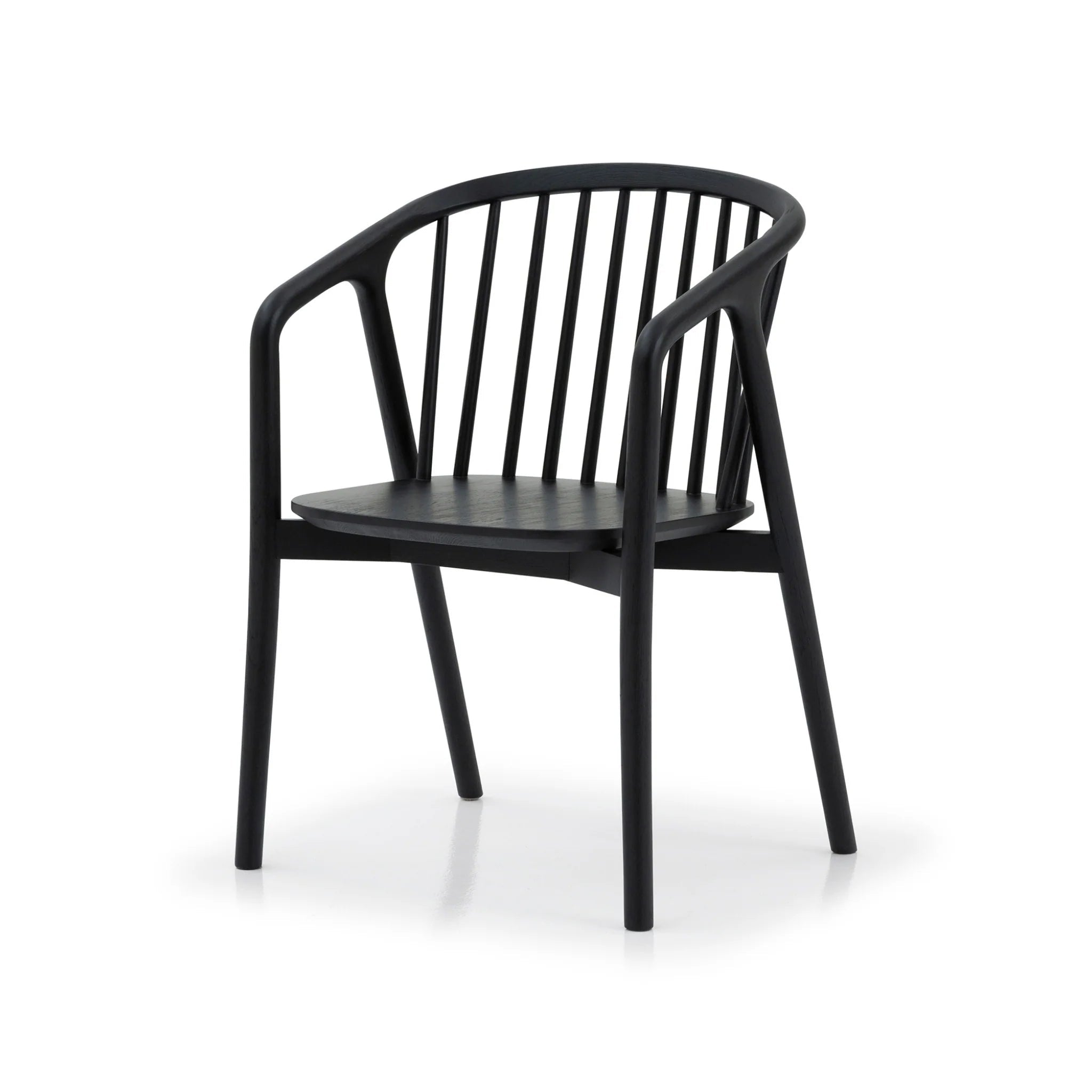 Saga – Classic Espresso Finished Oak Dining Chair with black armrests and spindle back, minimalist solid oak wood design, gallery position 1