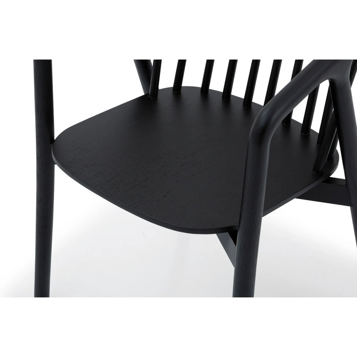 Saga – Classic Espresso Finished Oak Dining Chair close-up of black armrests and seat in minimalist solid oak design, gallery position 1
