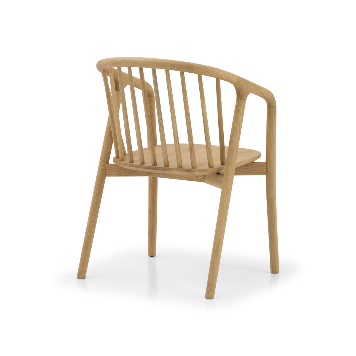 Saga American White Oak Dining Chair - spindle backrest, rounded frame, and integrated armrests, natural oak finish