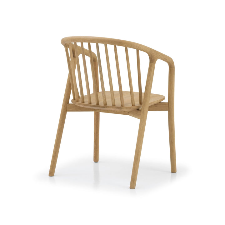 Saga American White Oak Dining Chair - spindle backrest, rounded frame, and integrated armrests, natural oak finish