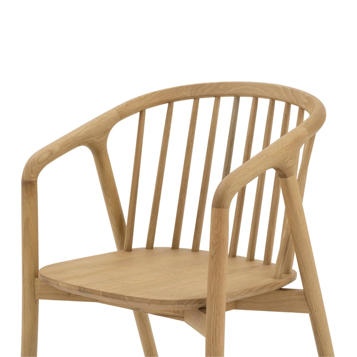 Saga American White Oak Dining Chair - rounded frame and integrated armrests in solid oak, natural matte lacquer, side view