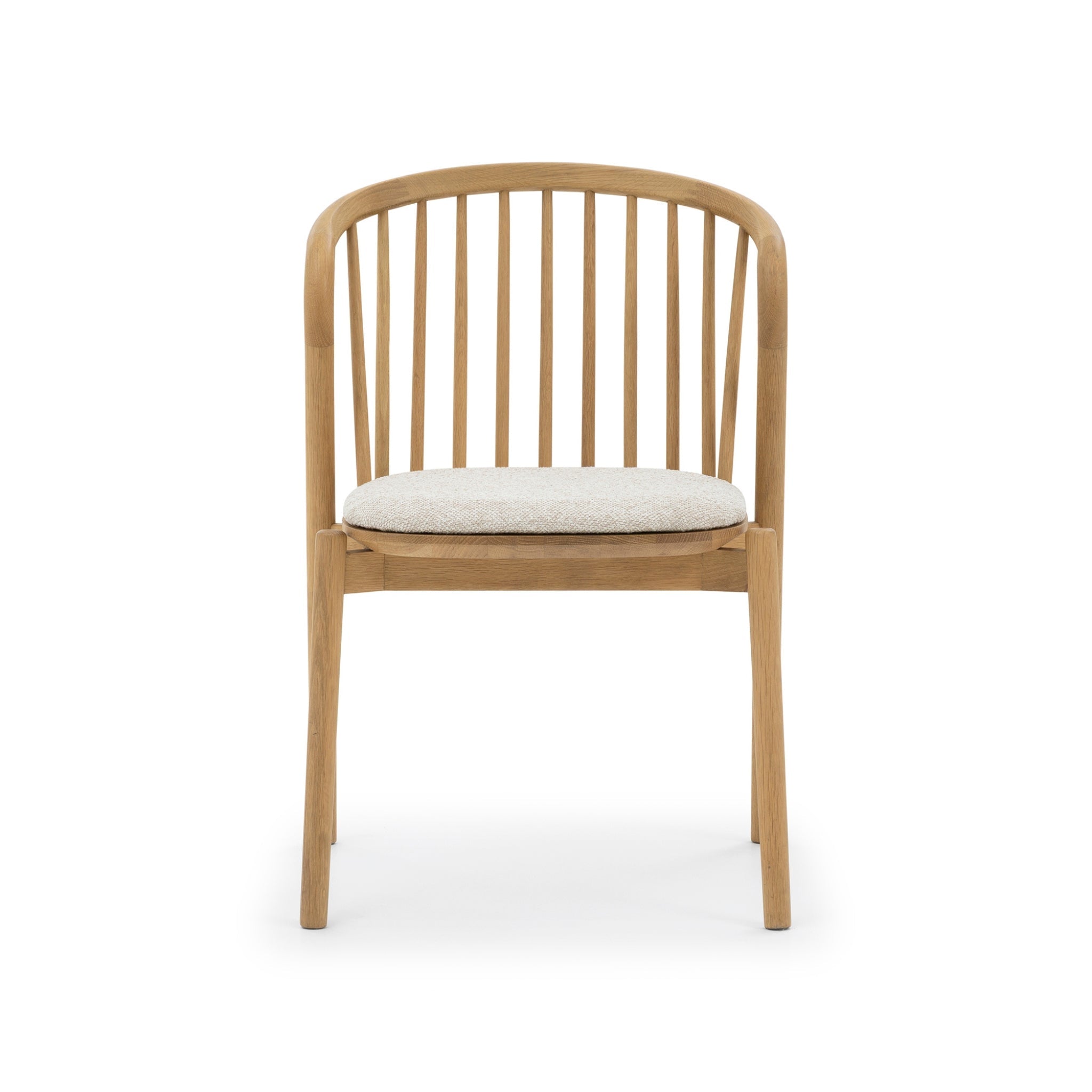Saga - Classic Oak Dining Chair with Cobble Seat Pad in natural solid oak wood and light textured cushion, front view, gallery position 1