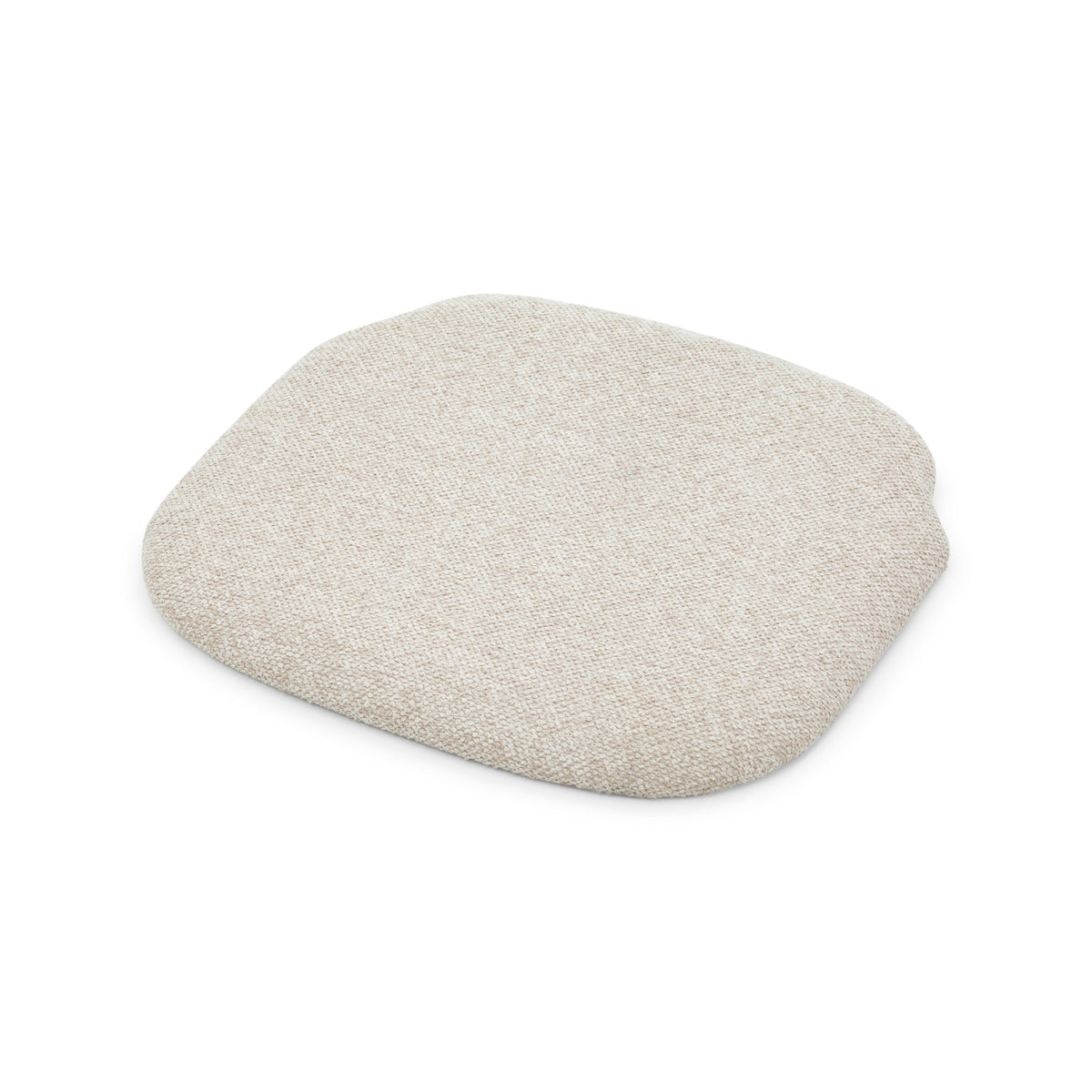 Saga Cobble seat pad detail, beige woven fabric texture, American white oak chair