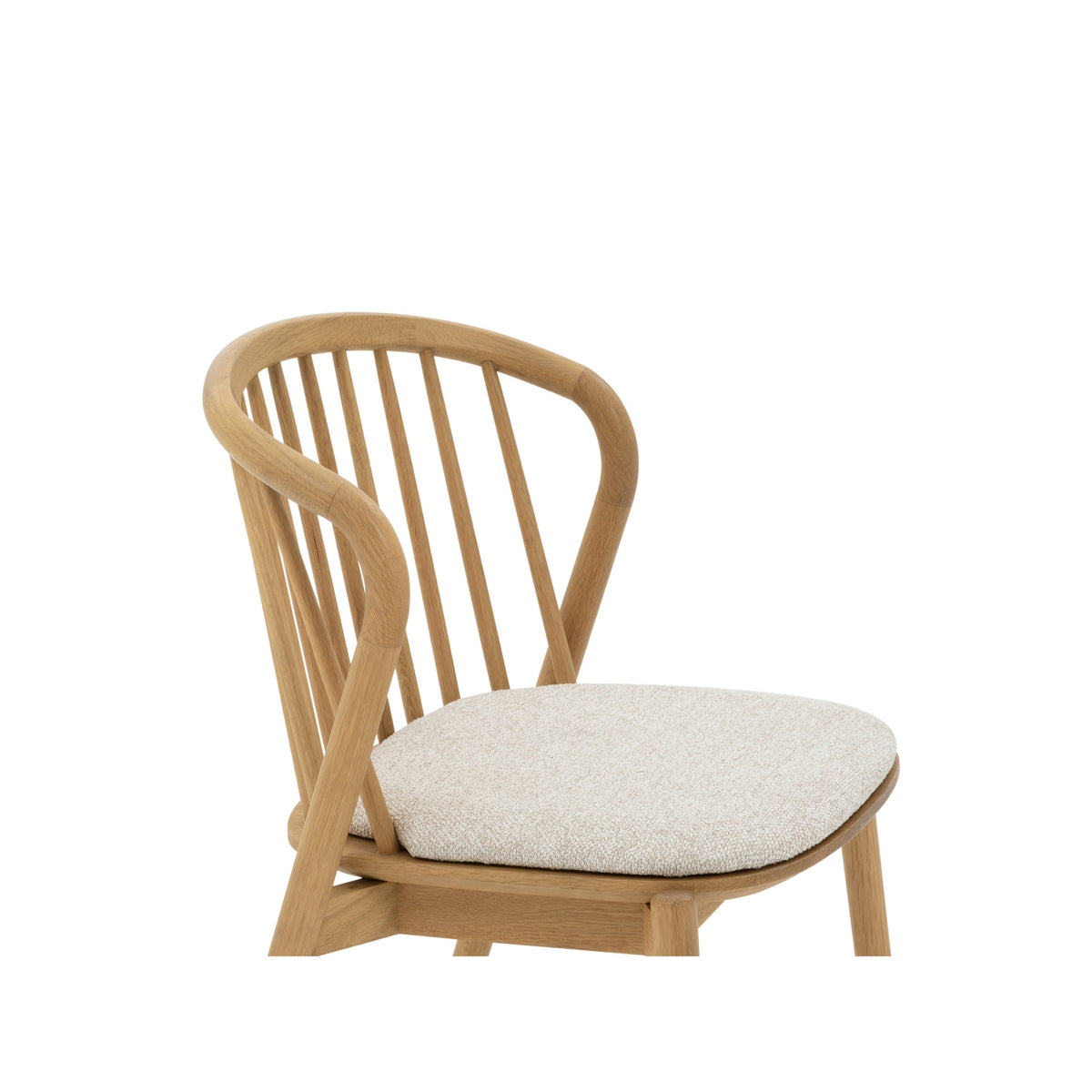 Saga American White Oak dining chair with Cobble seat pad, spindle backrest detail