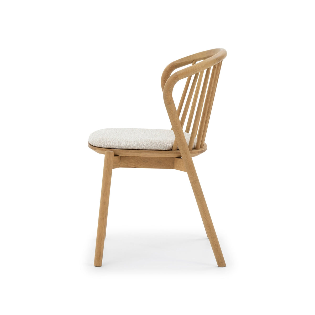 Saga American White Oak dining chair with Cobble seat pad, side profile view