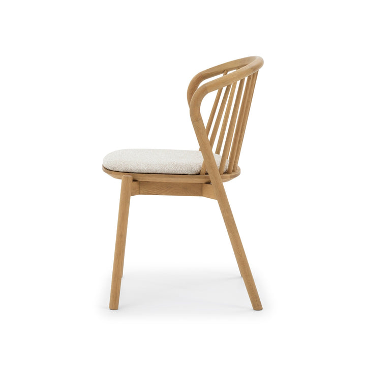Saga American White Oak dining chair with Cobble seat pad, side profile view