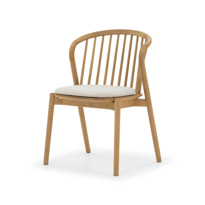 Saga solid American white oak dining chair with beige Cobble seat pad, full view