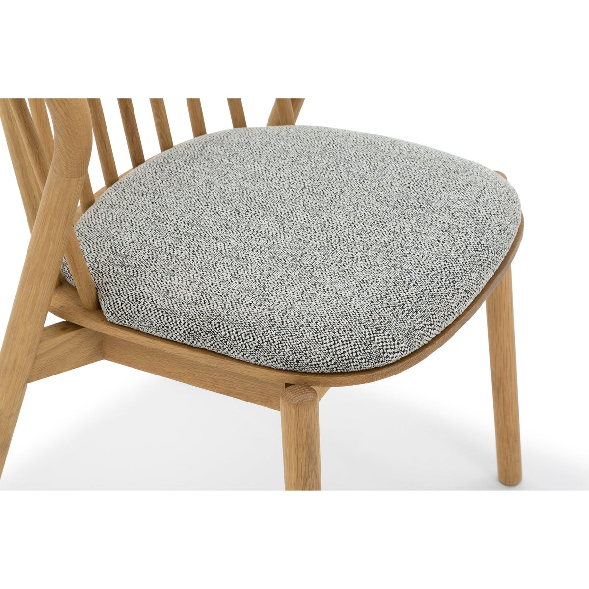 Saga American White Oak dining chair with Noel grey fabric seat pad, close-up detail