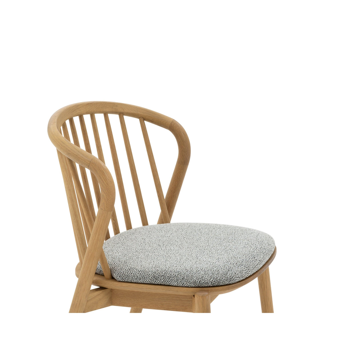 Saga American White Oak dining chair with Noel grey seat pad, side angle view