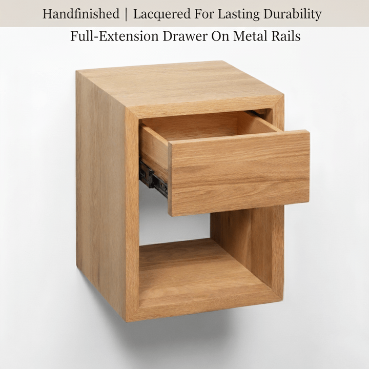 Wooden cabinet with an open drawer on a white background