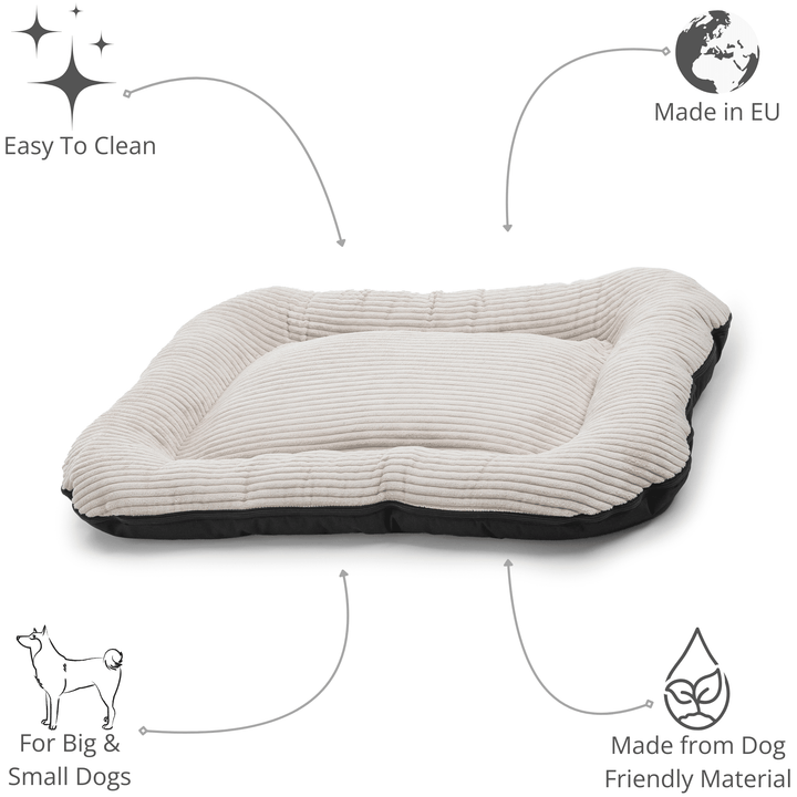 Stylish Orthopedic Dog Bed Bella Striped Beige with Removable Fabric in corduroy texture, designed for comfort and easy cleaning, gallery position 1.