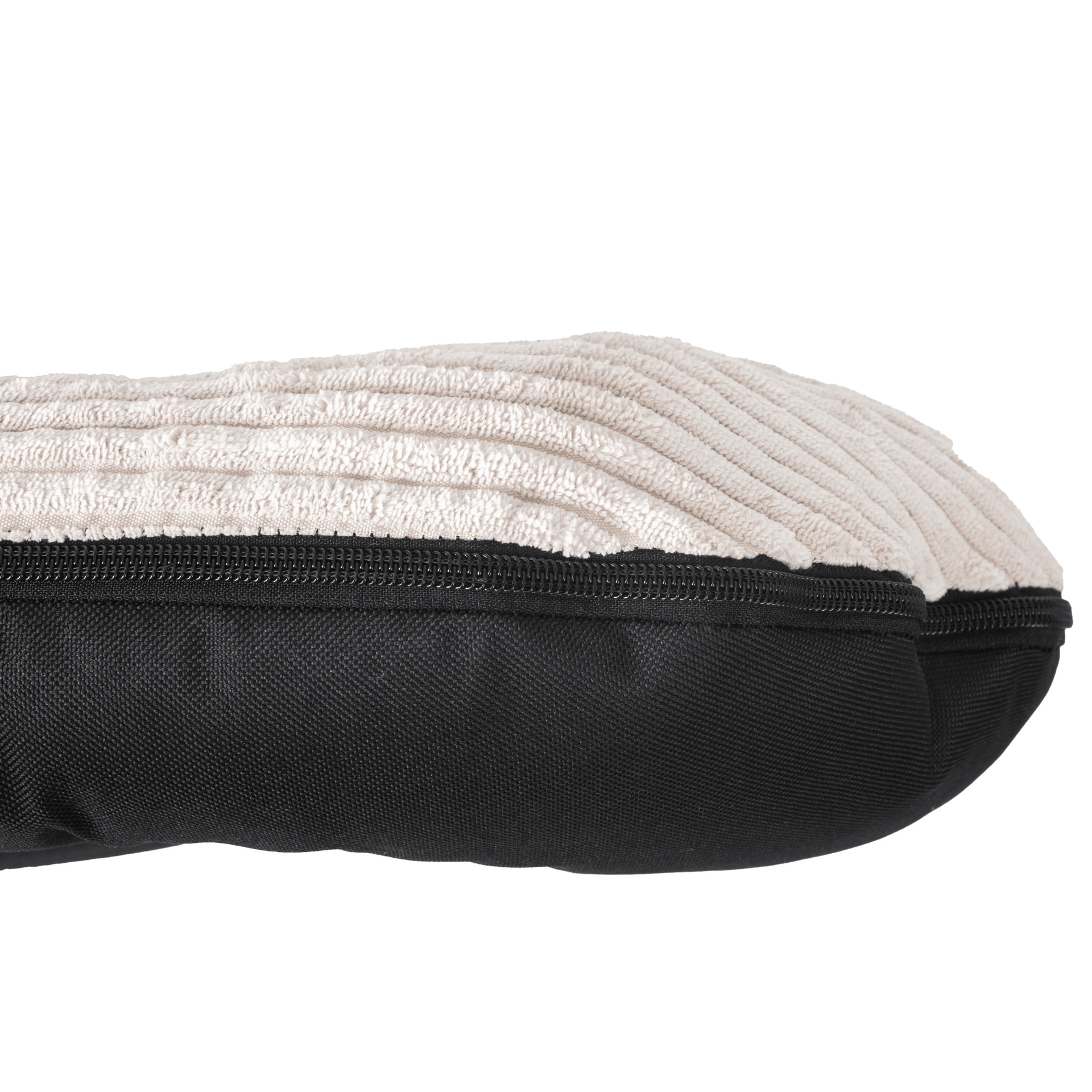 Bella beige striped orthopedic dog bed with removable washable cover and non-slip base