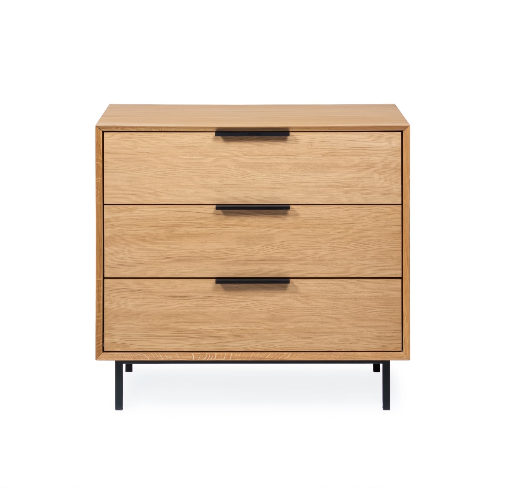 Modern oak dresser with solid wood frame, oak veneer drawers, and minimalist design