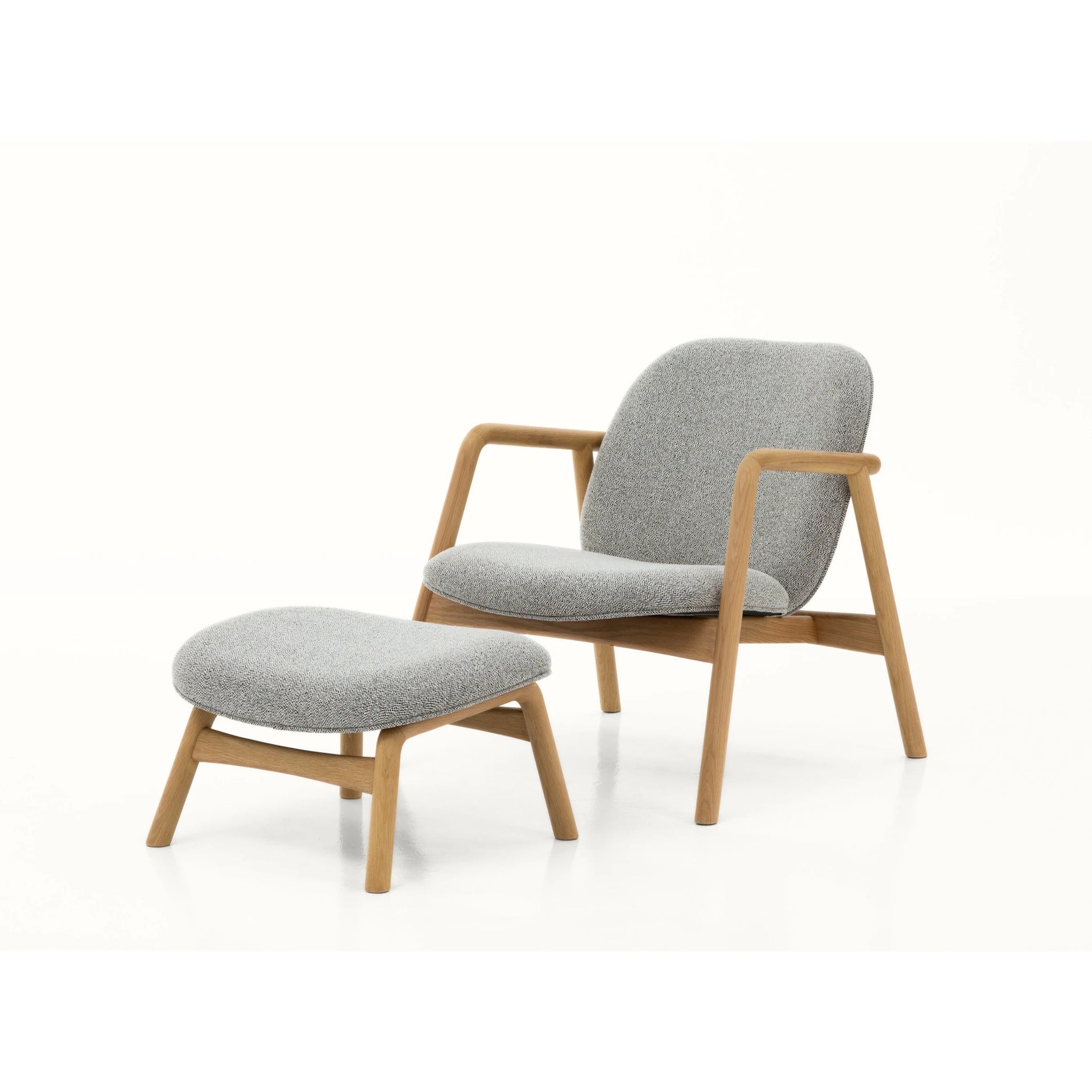 Theo oak armchair with Noel black and white fabric and curved armrests