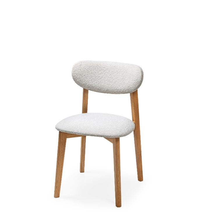 Natural Oak chair Theo with light fabric upholstery