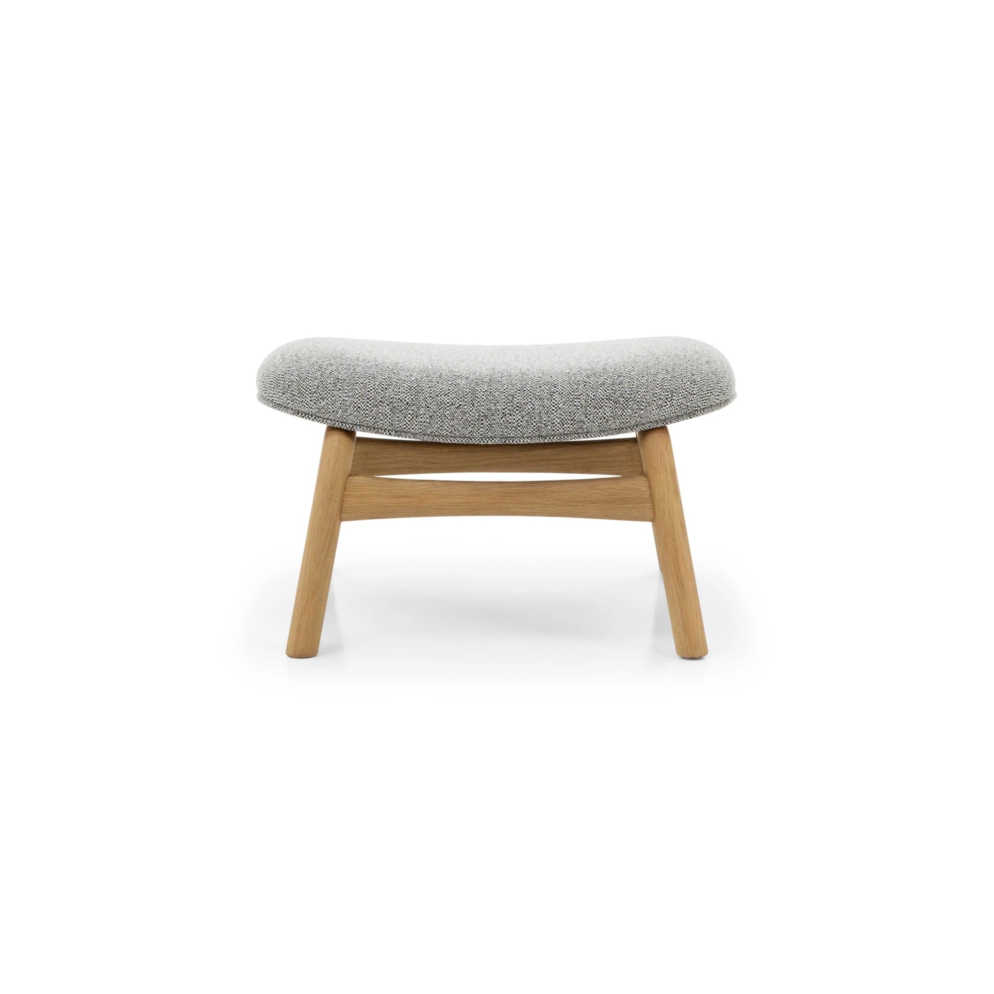 Modern oak footstool in Noel fabric with organic curved design