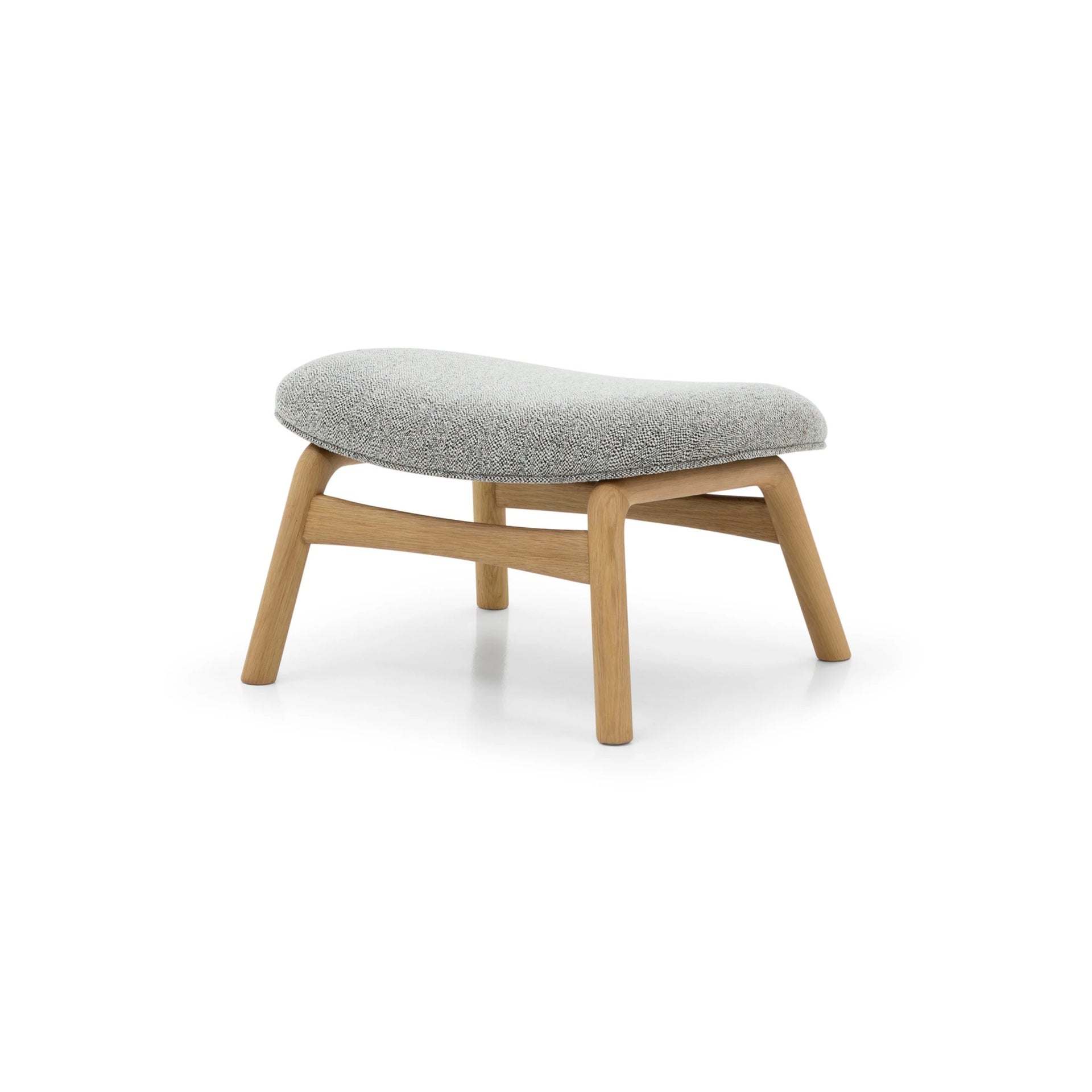 Theo oak footstool with black and white Noel fabric and curved wooden frame