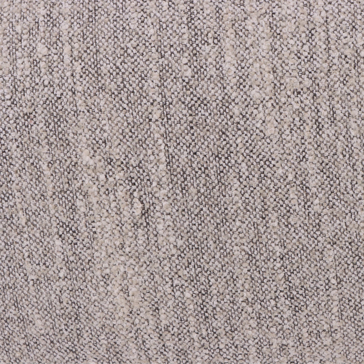 Theo – Light Grey Swivel Armchair with Wooden Accents close-up on textured light grey fabric with subtle weave detail