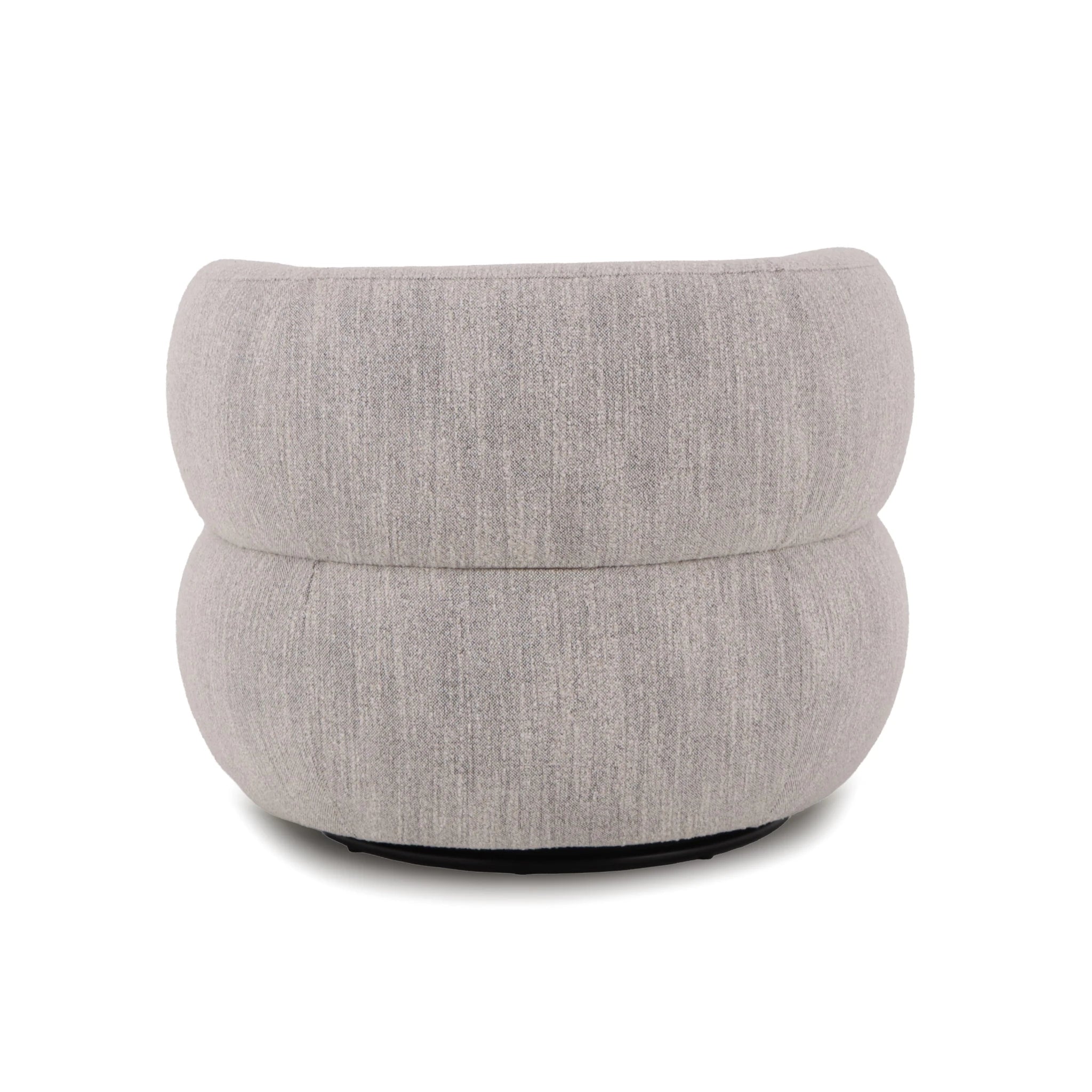 Theo – Light Grey Swivel Armchair with Wooden Accents in smooth rounded light grey fabric with minimalist form, gallery position 1