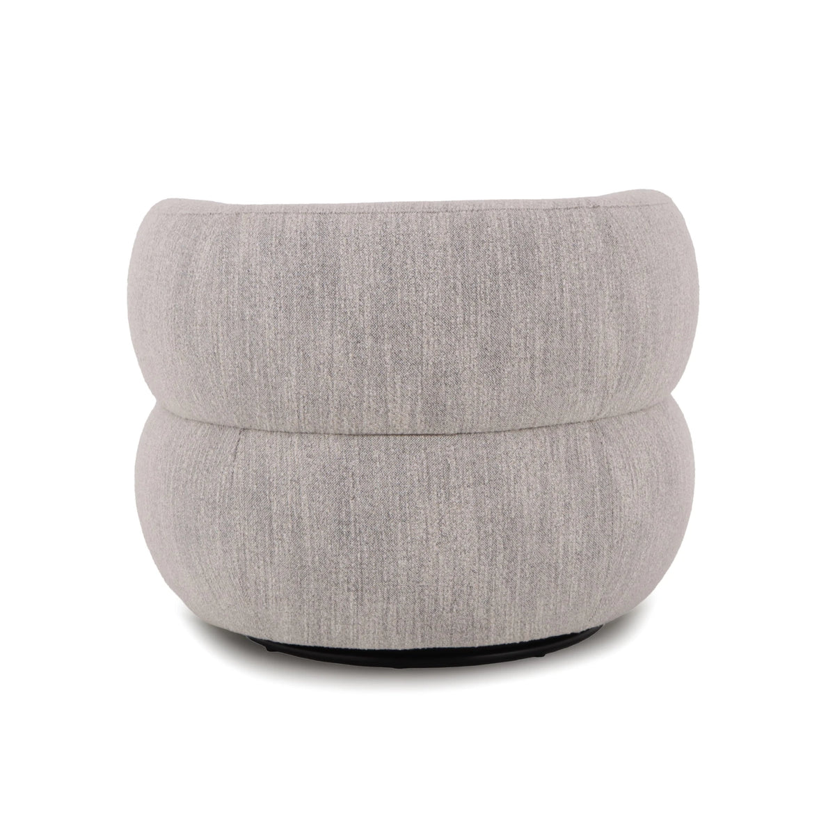 Theo – Light Grey Swivel Armchair with Wooden Accents in smooth rounded light grey fabric with minimalist form