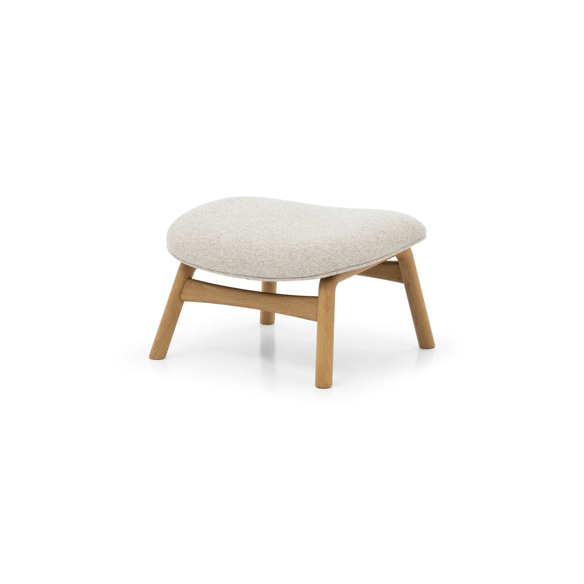 Theo Oak Footstool – Cobble Fabric angled view highlighting sculpted cushion and solid natural oak frame, gallery position 1, Jari-Theo-Cobble-5.webp