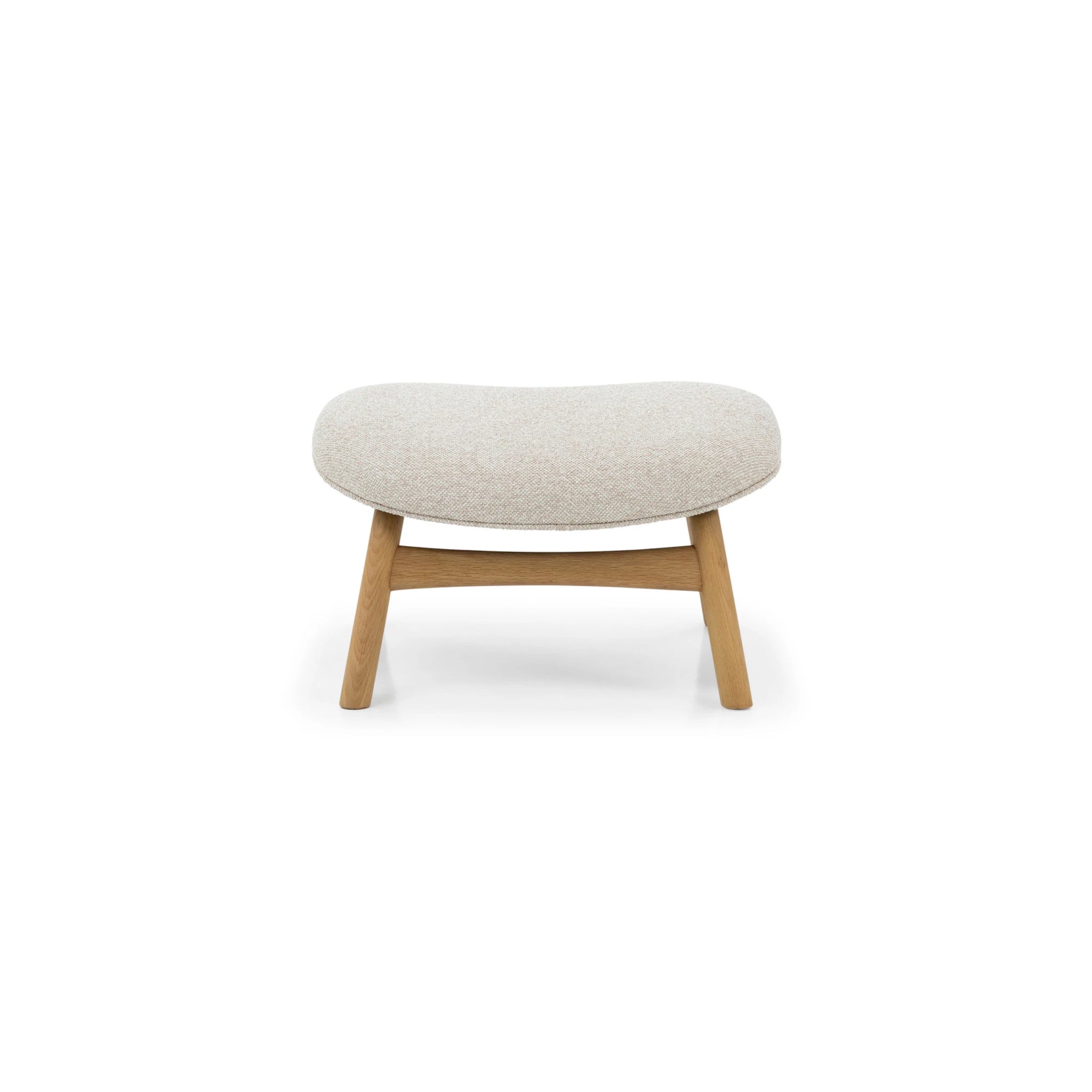 Theo Oak Footstool – Cobble Fabric front view with natural solid oak base and textured light beige cushion, gallery position 1, Jari-Theo-Cobble-4.webp