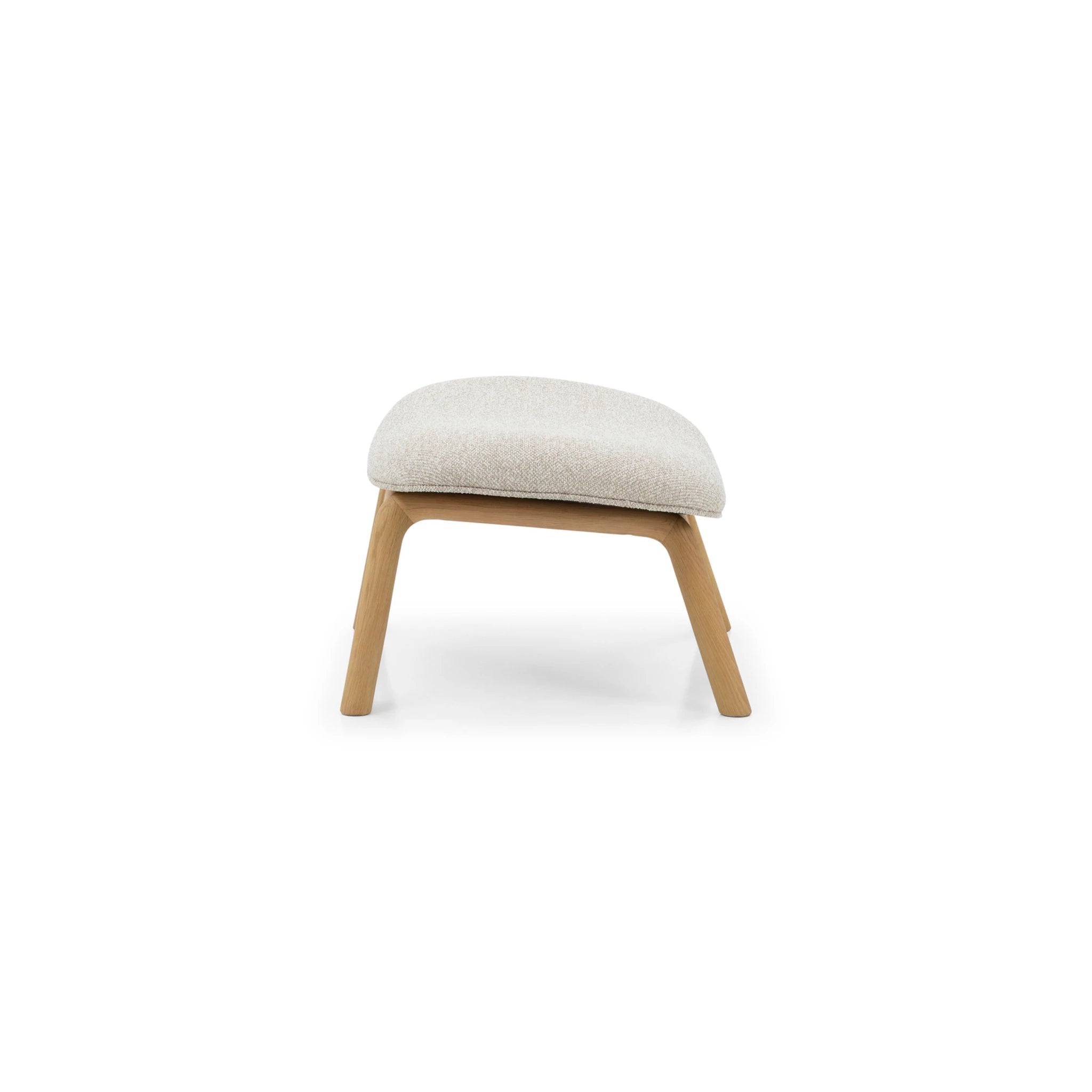 Modern oak footstool in textured cobble fabric with natural wood grain