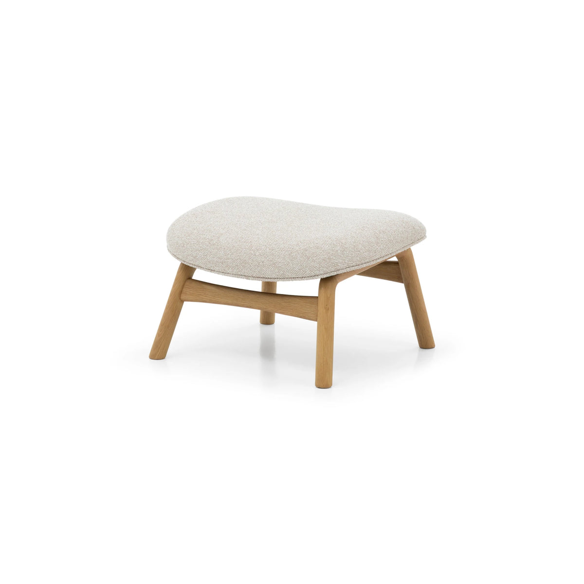 Theo Oak Footstool – Cobble Fabric angled view highlighting sculpted cushion and solid natural oak frame