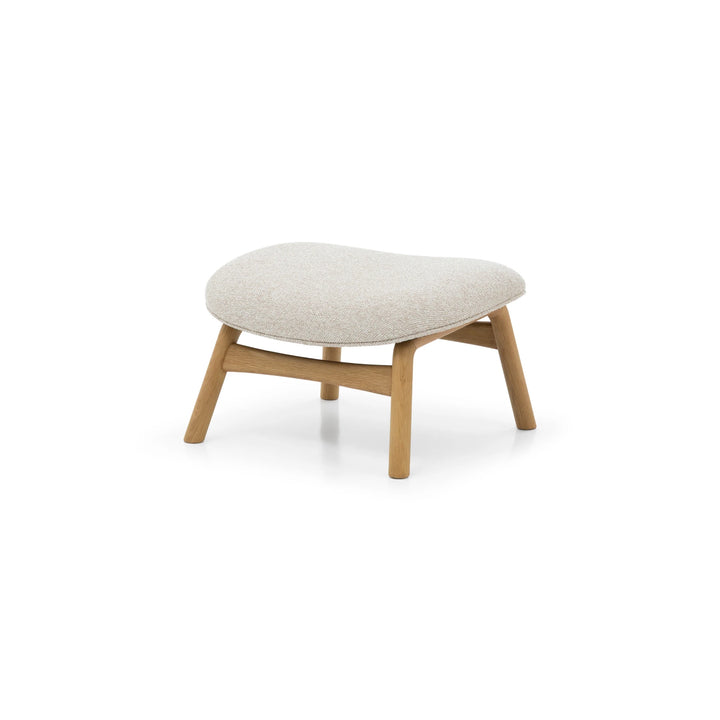Theo Oak Footstool – Cobble Fabric angled view highlighting sculpted cushion and solid natural oak frame