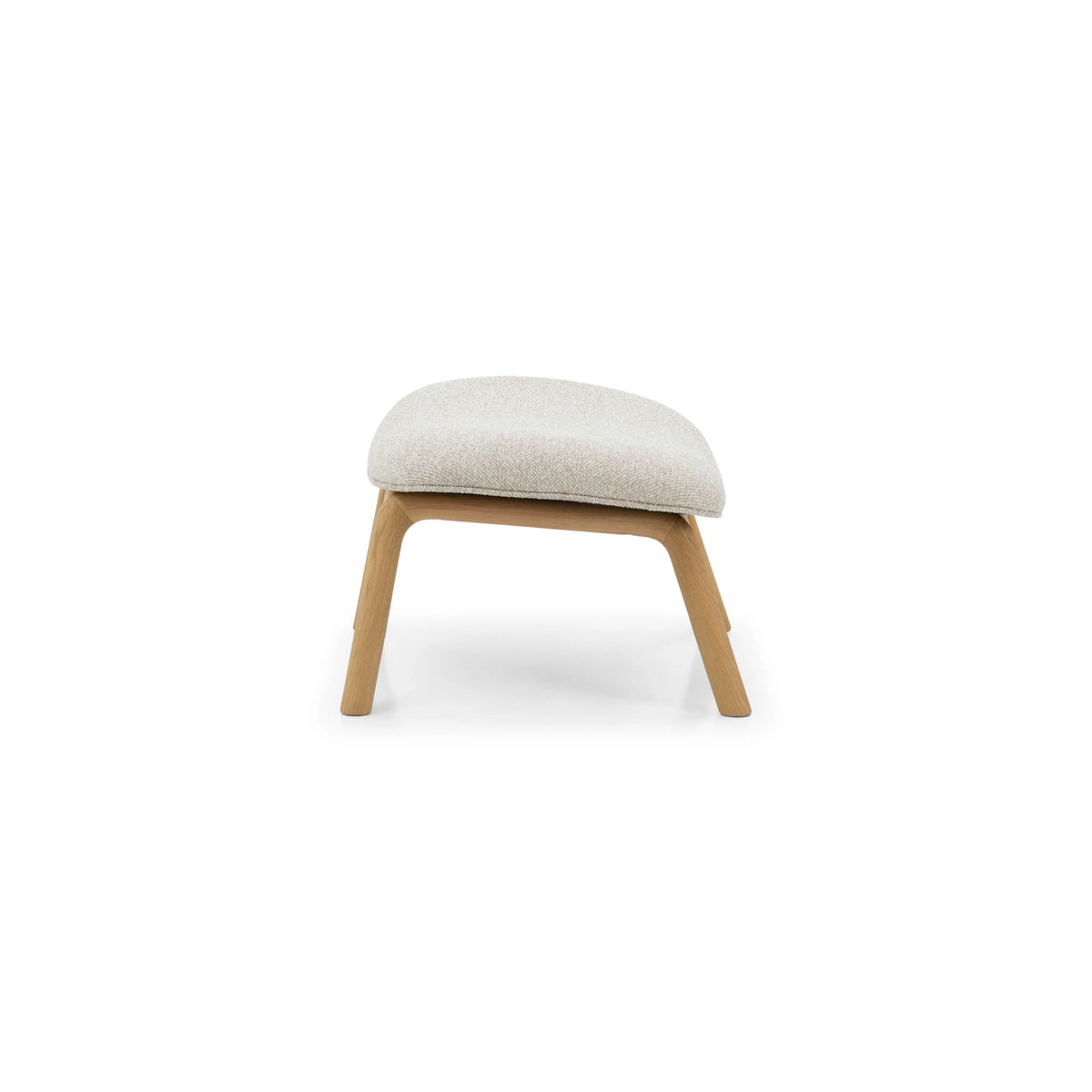 Modern oak footstool in textured cobble fabric with natural wood grain