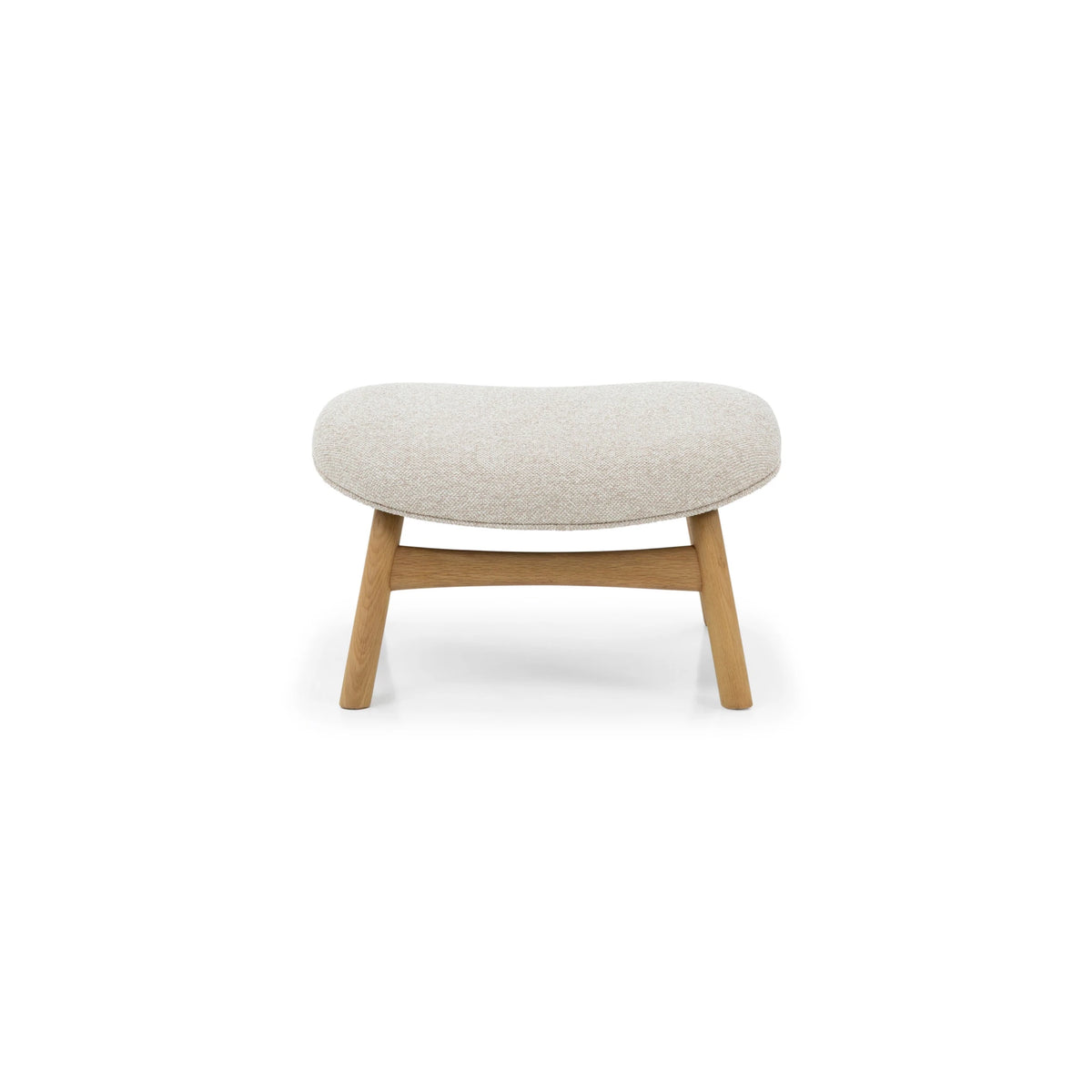 Theo Oak Footstool – Cobble Fabric front view with natural solid oak base and textured light beige cushion
