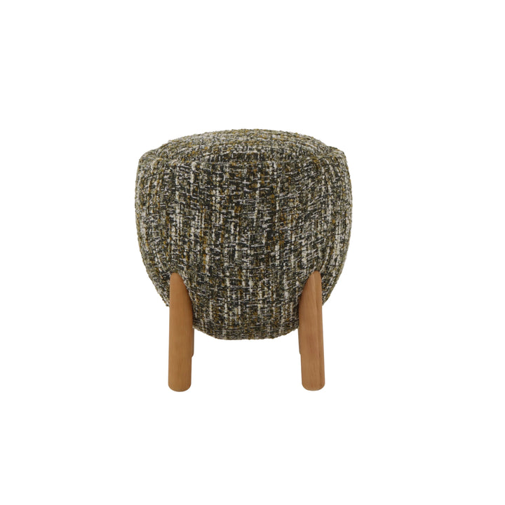 Contemporary green fabric pouf with solid oak legs and matte lacquer finish