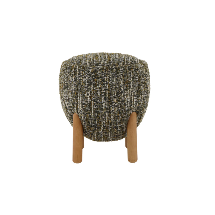 Theo Oak Pouf – Green Fabric front view highlighting textured green upholstery and natural solid oak legs, gallery position 1.