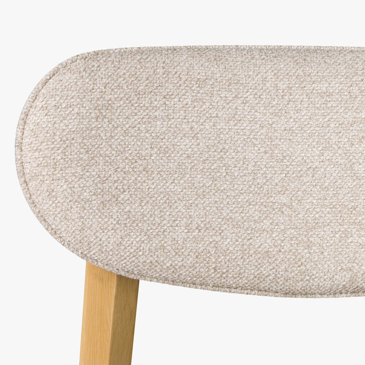 Theo - Scandinavian Oak Dining Chair, Cobble Fabric, Set of 2 close-up of rounded backrest with light textured upholstery and natural solid oak frame, Turin-NH361903-WDC-NT-002.jpg