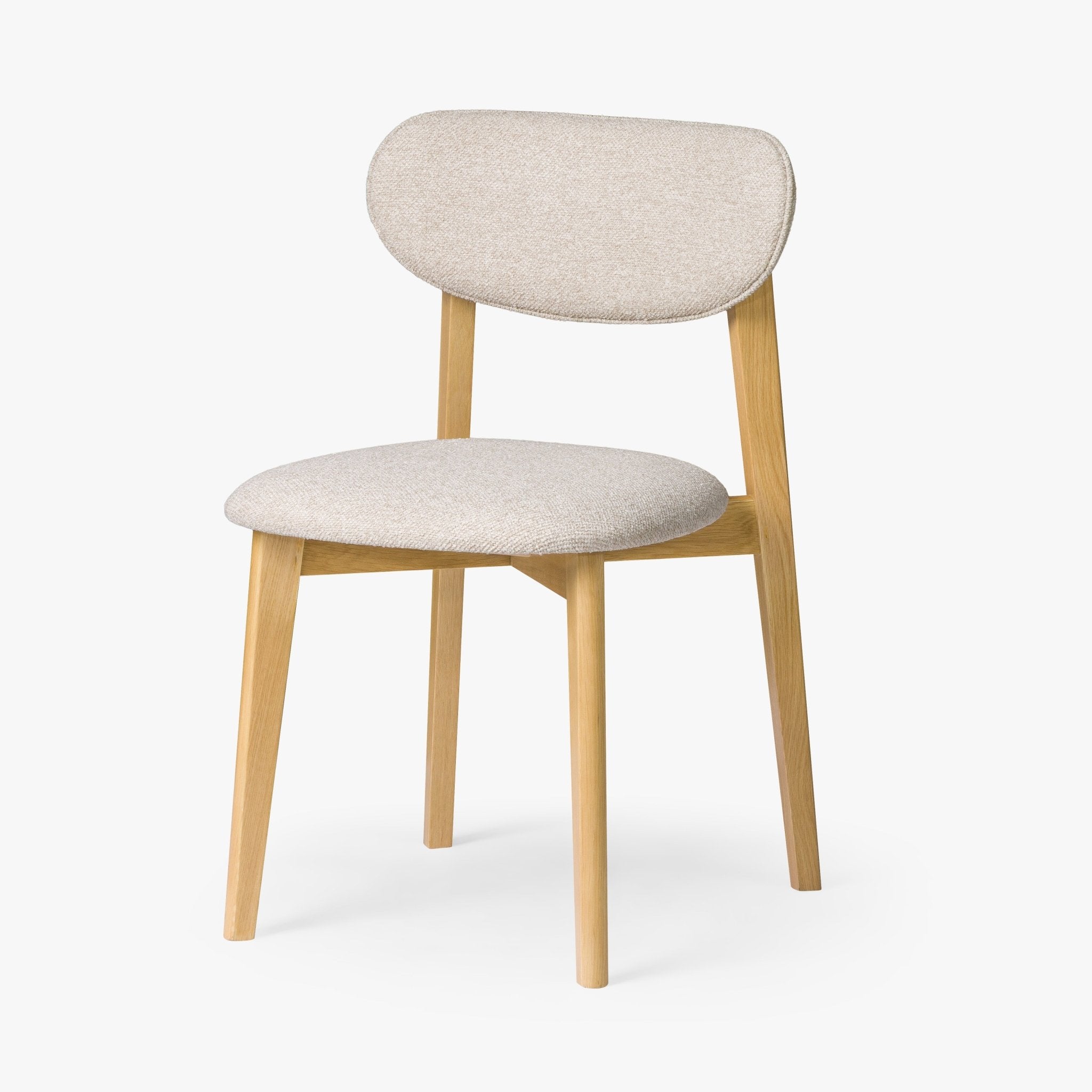 Theo - Scandinavian Oak Dining Chair, Cobble Fabric, Set of 2 with rounded backrest, natural oak frame, minimalist Scandinavian design, gallery position 1.