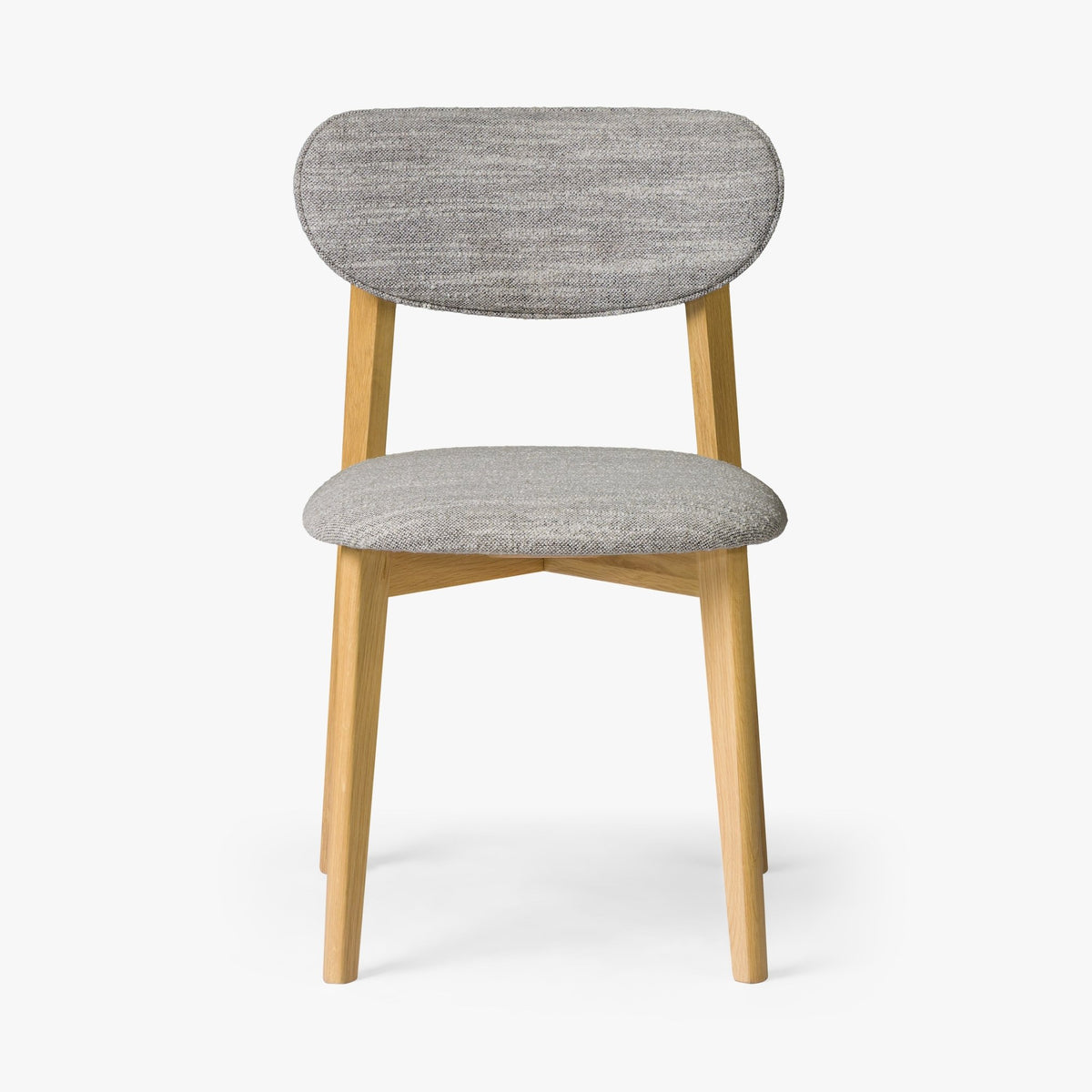 Theo American White Oak Dining Chair, Leigh Fabric, Set of 2 - light grey fabric seat, solid oak frame, front angle