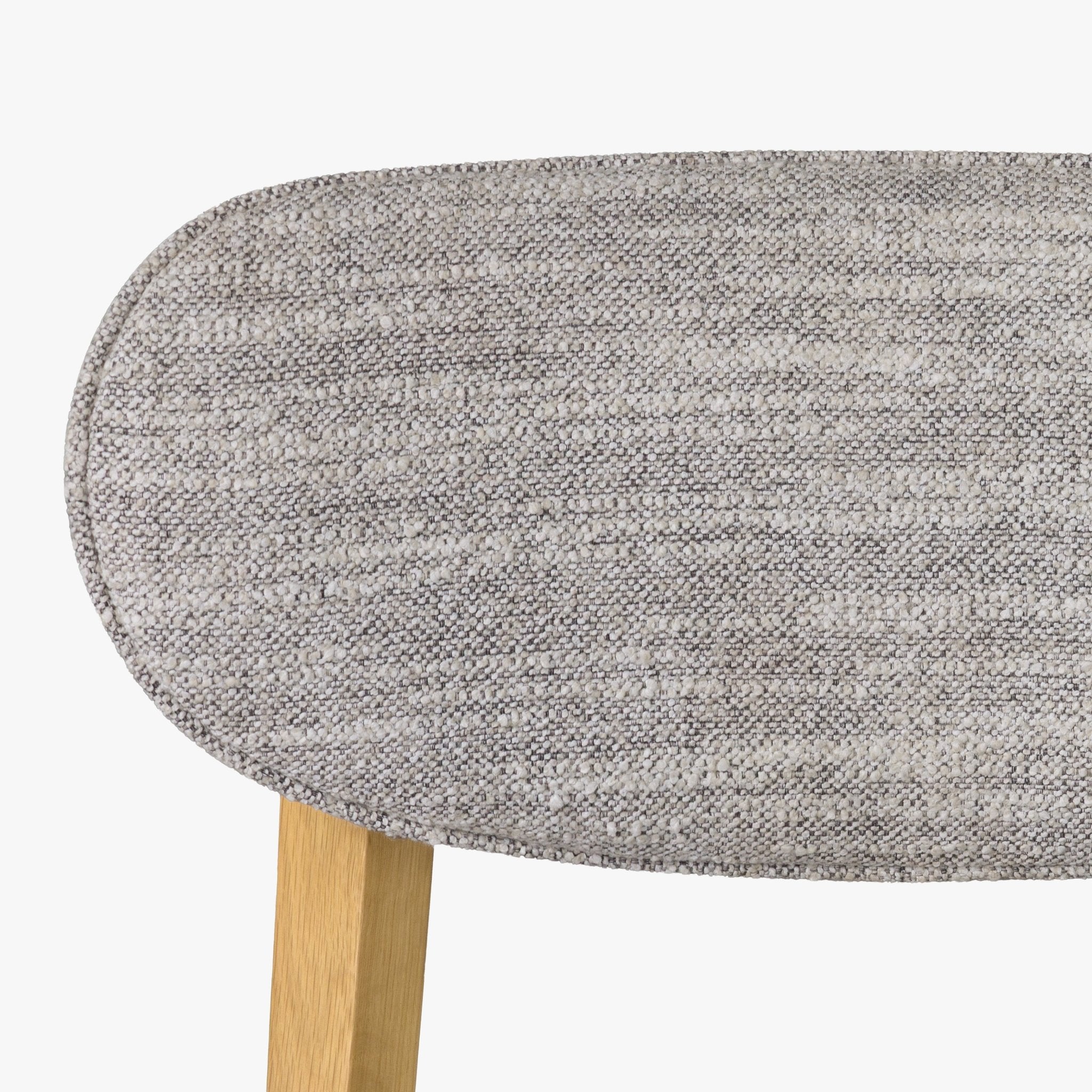 Theo - Scandinavian Oak Dining Chair - Leigh Fabric, Set of 2 with close-up of textured light grey fabric backrest and natural solid oak frame, Turin-NH361902-WDC-NT-002.jpg position 1
