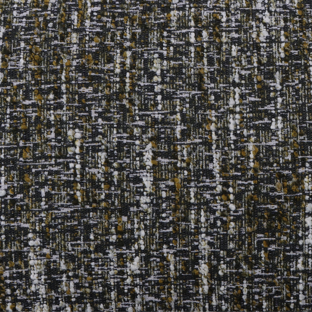 Theo – Swivel Armchair with Wooden Accents textured fabric close-up showing intricate black, white, and mustard weave
