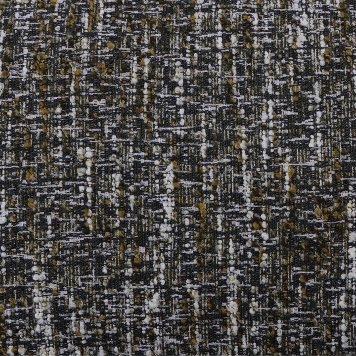 Theo – Swivel Armchair with Wooden Accents textured fabric close-up showing intricate black, white, and mustard weave
