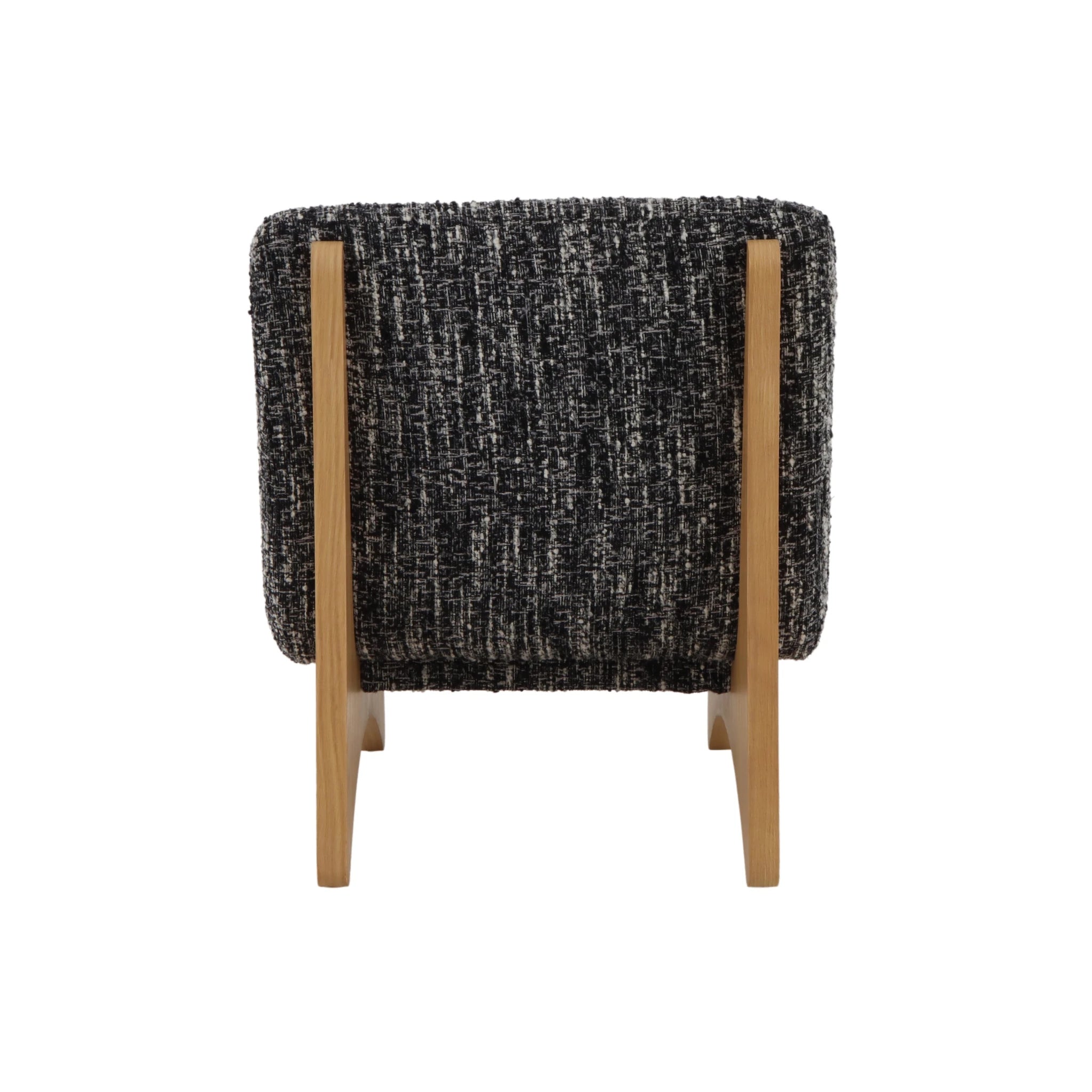 Tommy – Black Fabric Armchair with Oak Legs rear view highlighting textured black-and-white fabric and solid natural oak frame, gallery 1