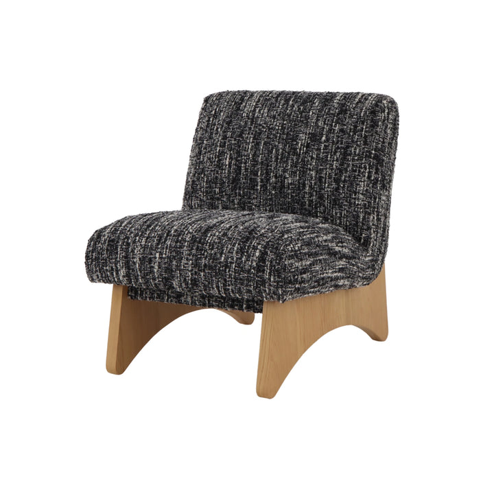 Tommy black textured fabric armchair with solid oak legs and curved design