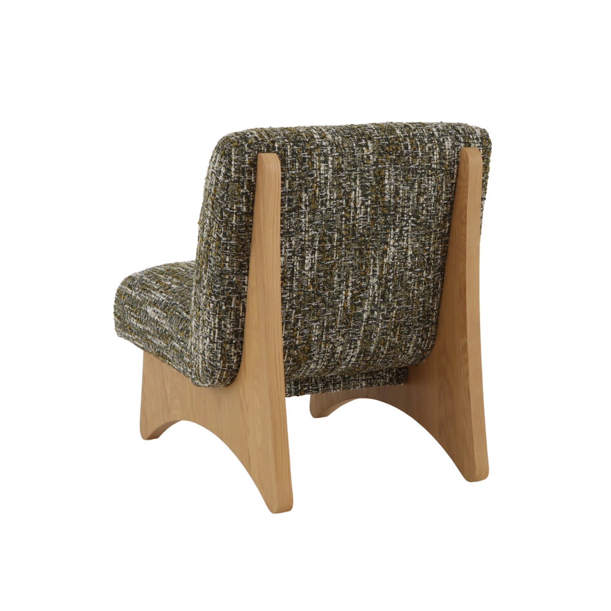 Tommy – Green Fabric Armchair with Oak Legs rear angle highlighting textured green upholstery and solid natural oak minimalistic base
