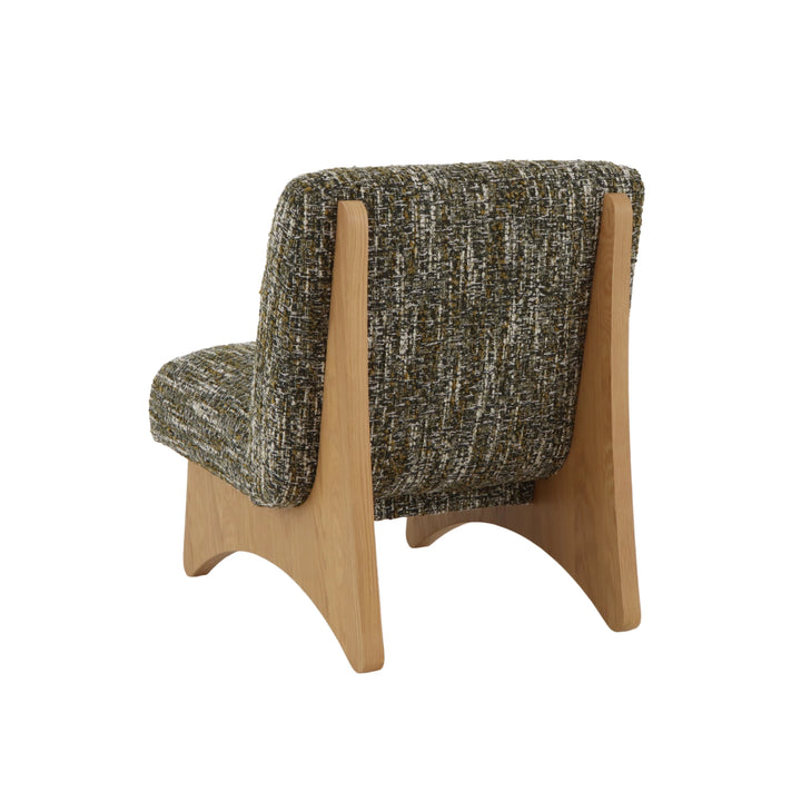 Tommy – Green Fabric Armchair with Oak Legs rear angle highlighting textured green upholstery and solid natural oak minimalistic base