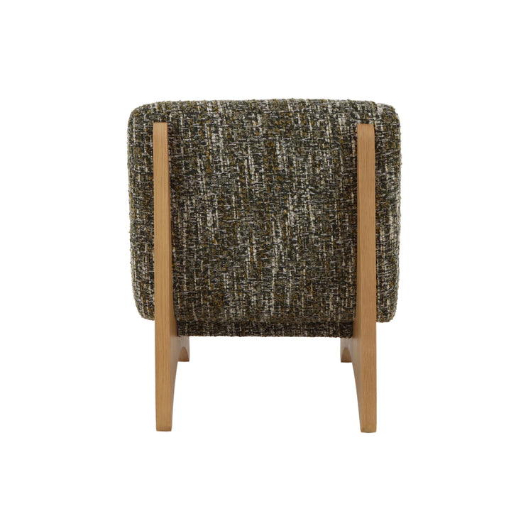 Tommy – Green Fabric Armchair with Oak Legs rear view highlighting textured green upholstery and solid natural oak frame