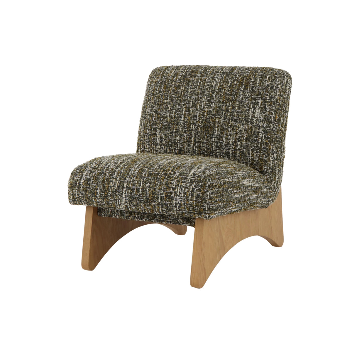 Tommy green fabric armchair with solid oak legs and matte finish
