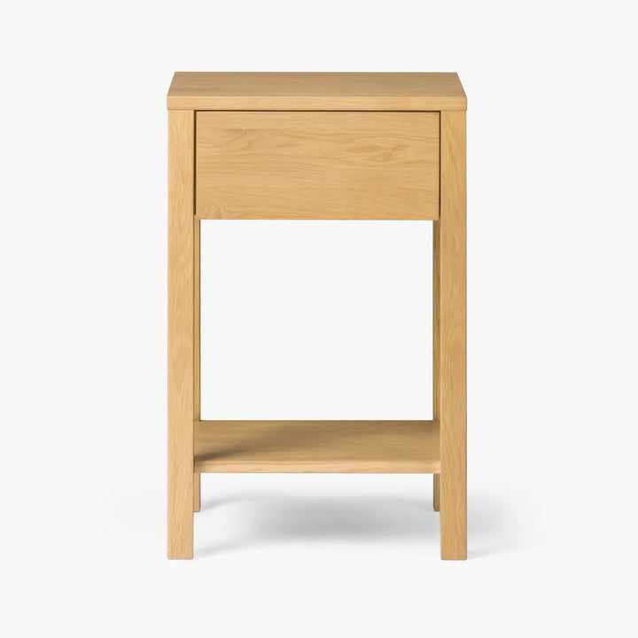 Tommy Nightstand with Drawer – Solid American Oak in natural finish with slim taller profile and open lower shelf, gallery position 1 NH461801-WNS-NT-001.jpg