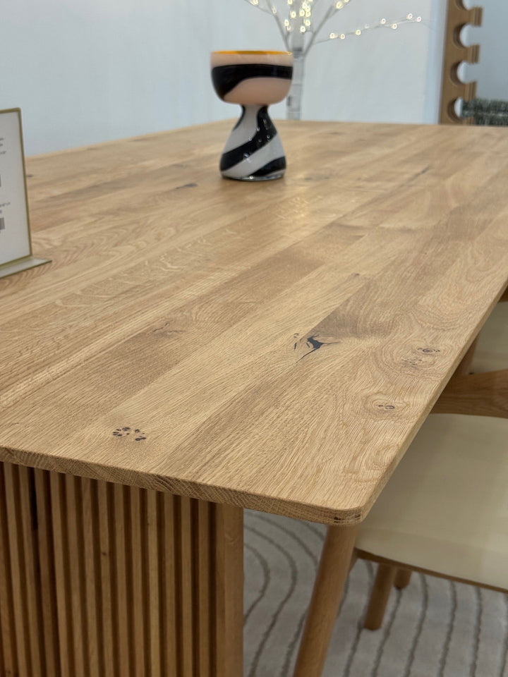 Tommy Solid Oak Dining Table – Handcrafted & Extendable with natural oak grain and sculptural vertical slatted base, gallery position 1 Boca_3.jpg