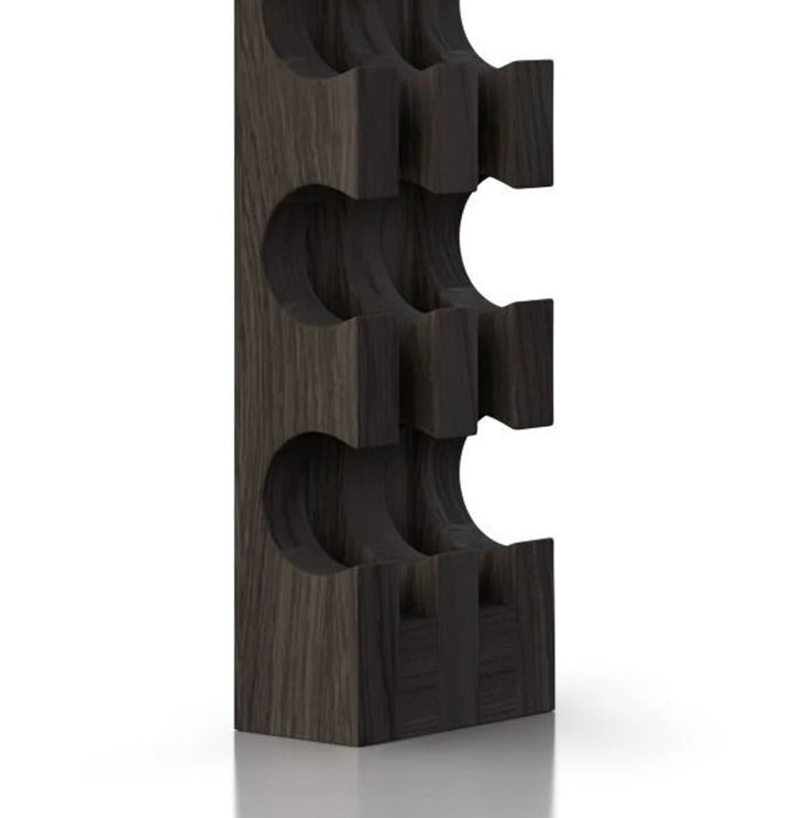 Wall-Mounted Oak Wine Rack for 6 Bottles In Espresso Finish with handcrafted solid oak and minimalist design